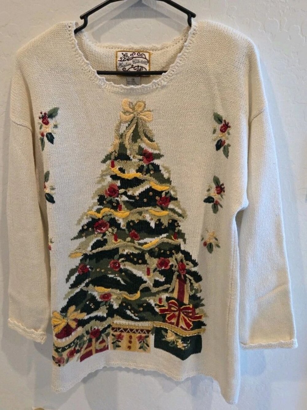 Women's  Size M Vtg Christmas Tree Pullover Sweater Y2K Off White NWT